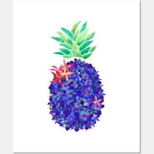 Floral Cobalt Pineapple Posters and Art